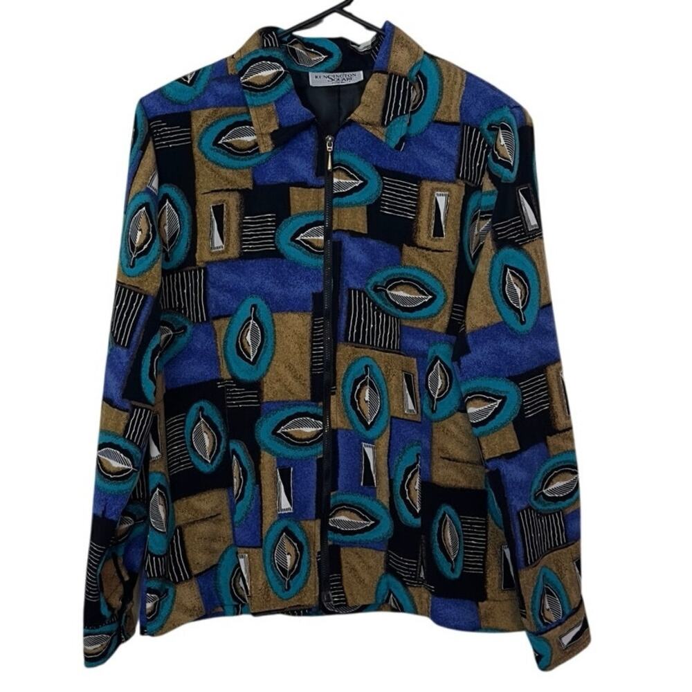 Vintage Kensington‎ Square Zip Up Jacket Blouse Size L? Art to Wear Geometric